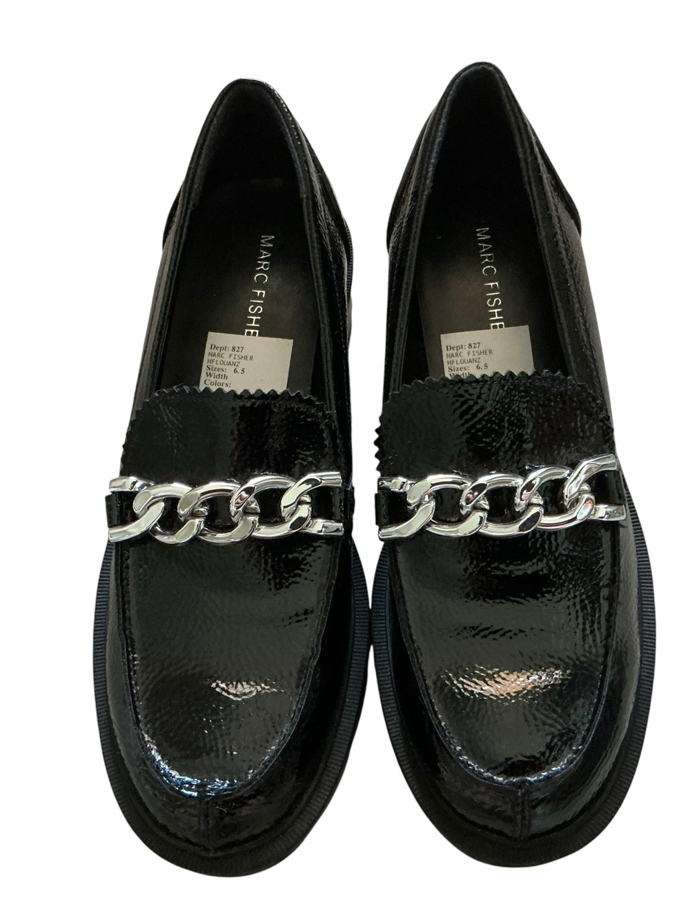 Marc fisher women’s Louann loafer shoes black patent leather chunky silver charm